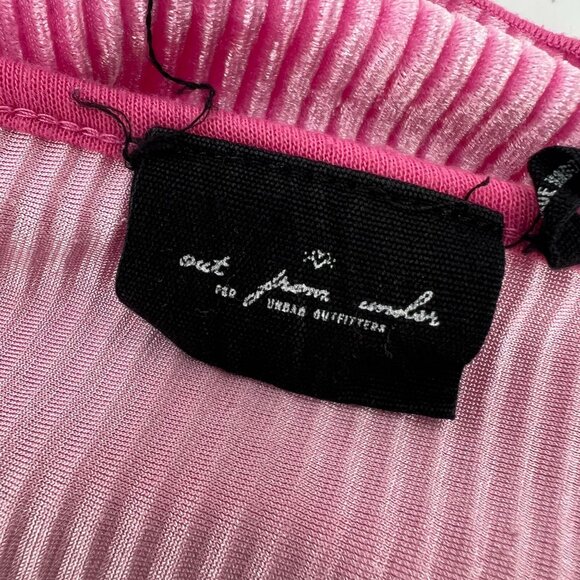 UO Out From Under XS Pink Velvet Bell Sleeve Crop Top Ribbed Square Neck Y2K - Picture 4 of 14